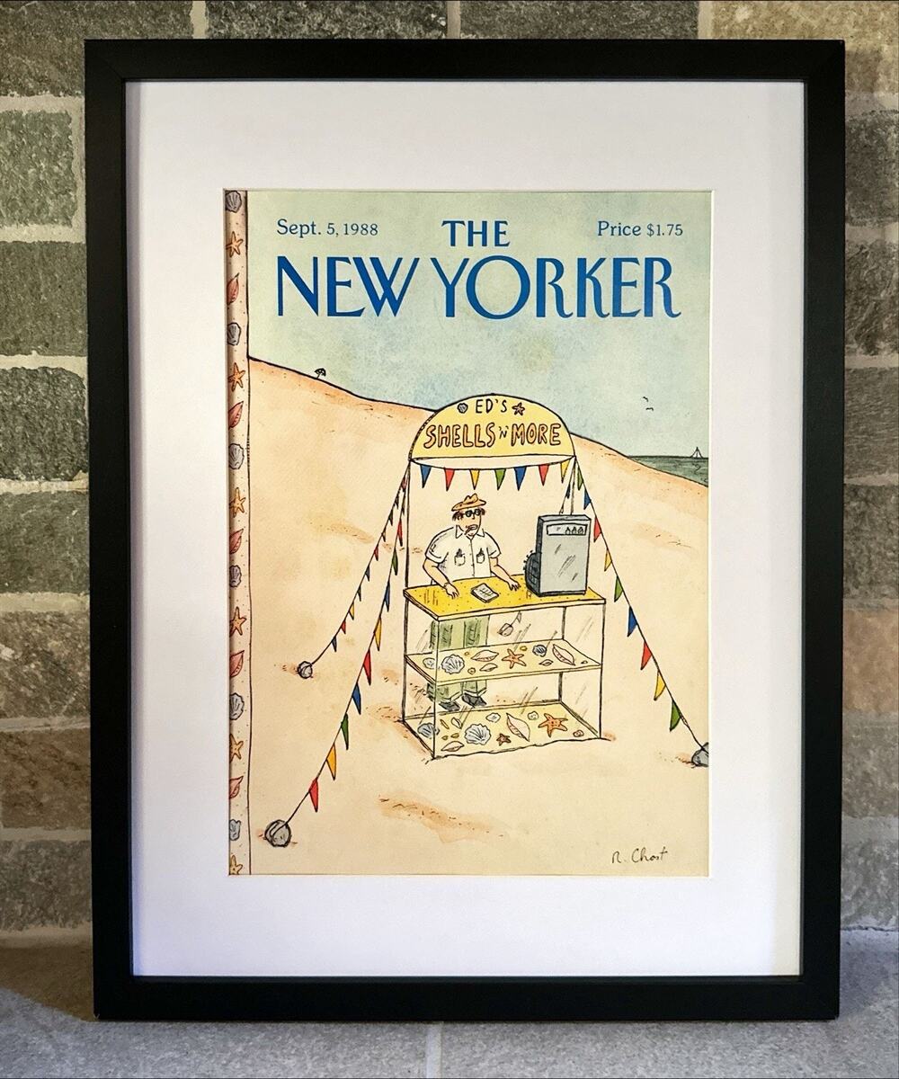 Framed 1988 New Yorker Magazine Cover Sept 5 Seashell Vendor Beach Roz Chast